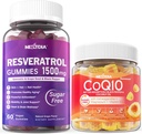 Sugar Free Resveratrol Gummies 1500mg + CoQ10 200mg 100mg Filled Gummies with Magnesium Support Healthy Aging & Longevity