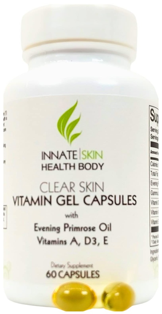 Clear Skin Acne Vitamin Gel Κάψουλες με Βραδινό έλαιο Primrose, Βιταμίνη A, D (D3) & E 