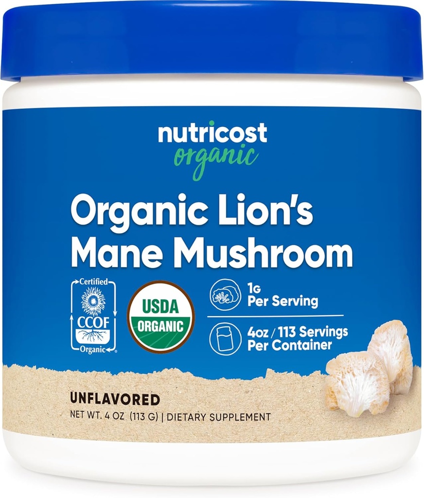 Nutricost Organic Lion's Mane Mushroom Toz 4oz - sertifikalı USDA Organic Lion's Mane Mushroom Toz 4oz -