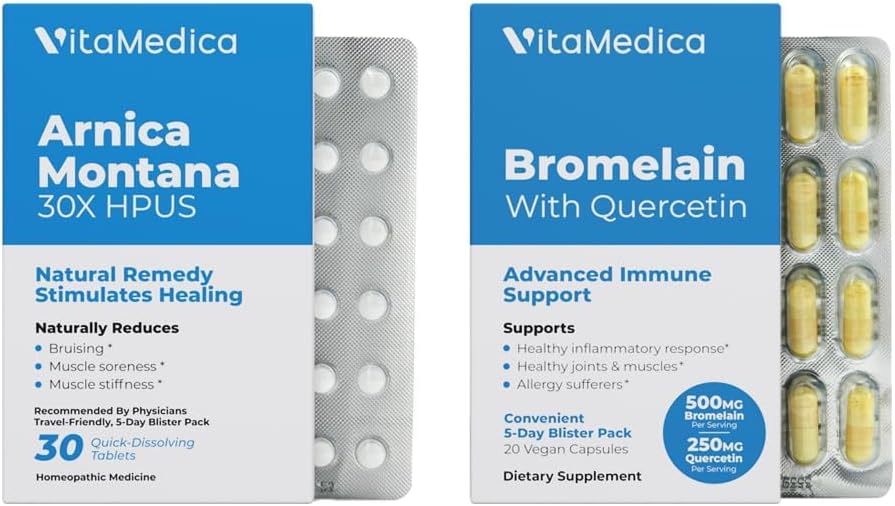 VitaMedica Arnica ve Bromelain Fırka Paketleri için | Post Surgery and Muscle Recovery | Bruise Relief | Plant Based Natural Formulas | 2 Product Sche for Healing Support | 5 Day Supply