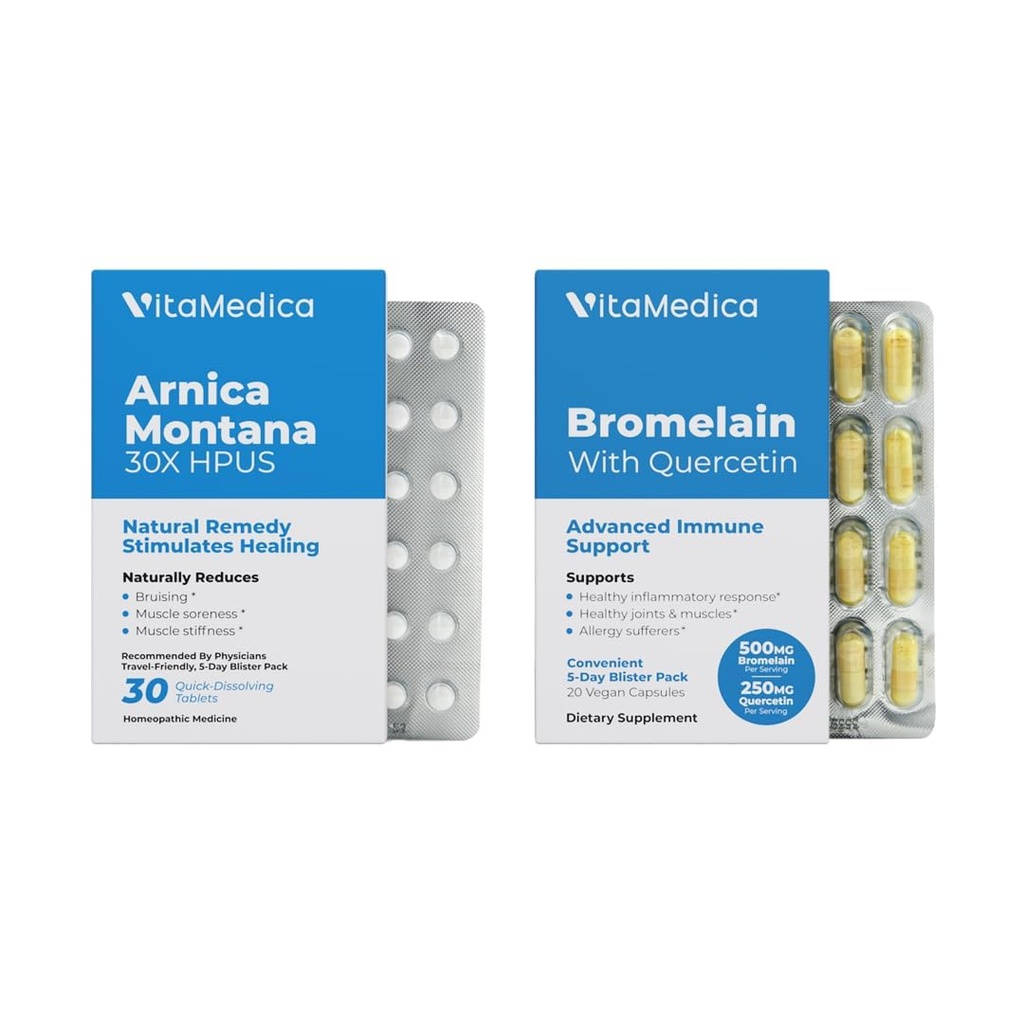VitaMedica Arnica ve Bromelain Fırka Paketleri için | Post Surgery and Muscle Recovery | Bruise Relief | Plant Based Natural Formulas | 2 Product Sche for Healing Support | 5 Day Supply