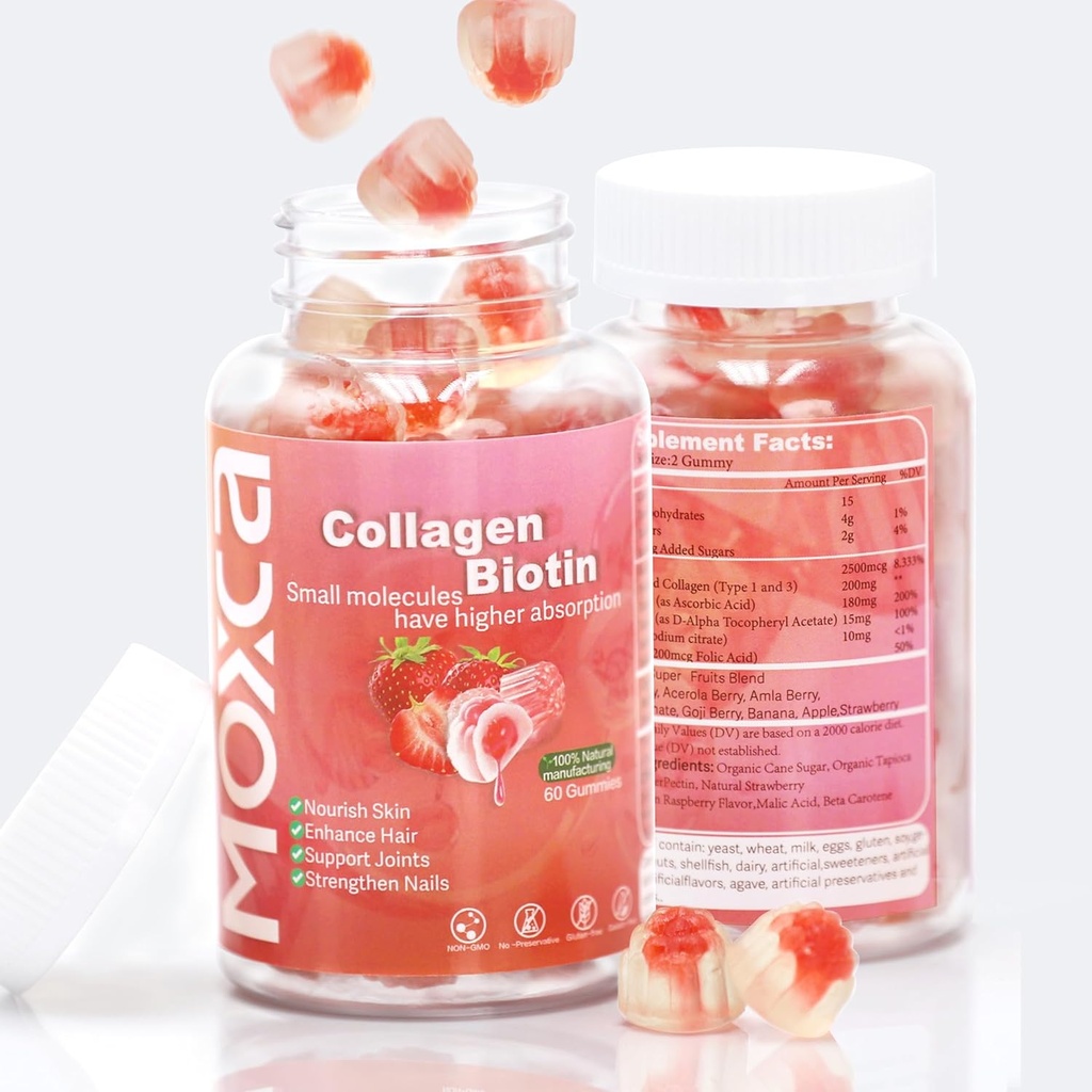 Κολαγόνο Gummies - 60 Count, Hydrolyzed Collagen Type 1 & 3,Vitamin C E για γυναίκες άνδρες υγιή δέρμα αρθρώσεις Υποστήριξη,Non-GMO,Gluten-free,Gelatin-free (120 Counts)