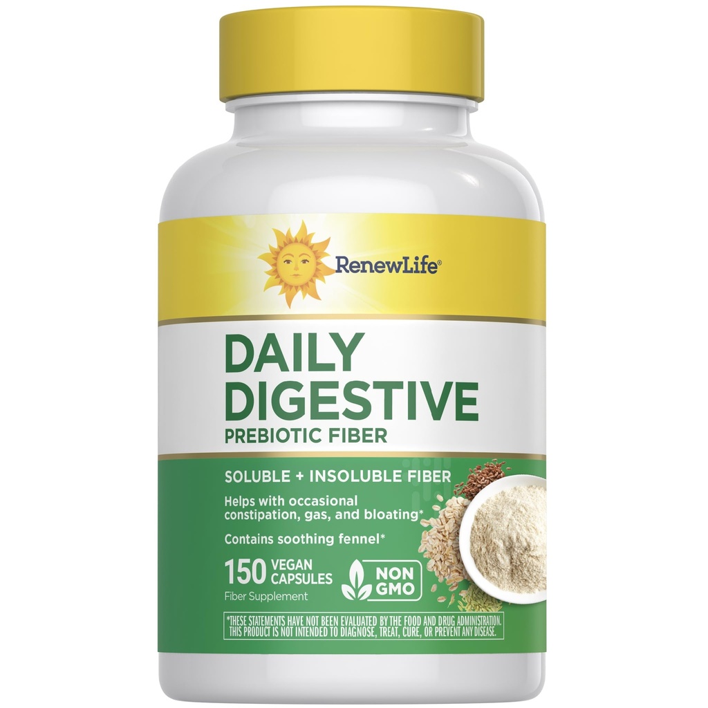 Yeni Yaşam Yetişkin Günlük Digestive Prebiyotik Fiber, 150 Vegetarian Capsules (Package May Vary)