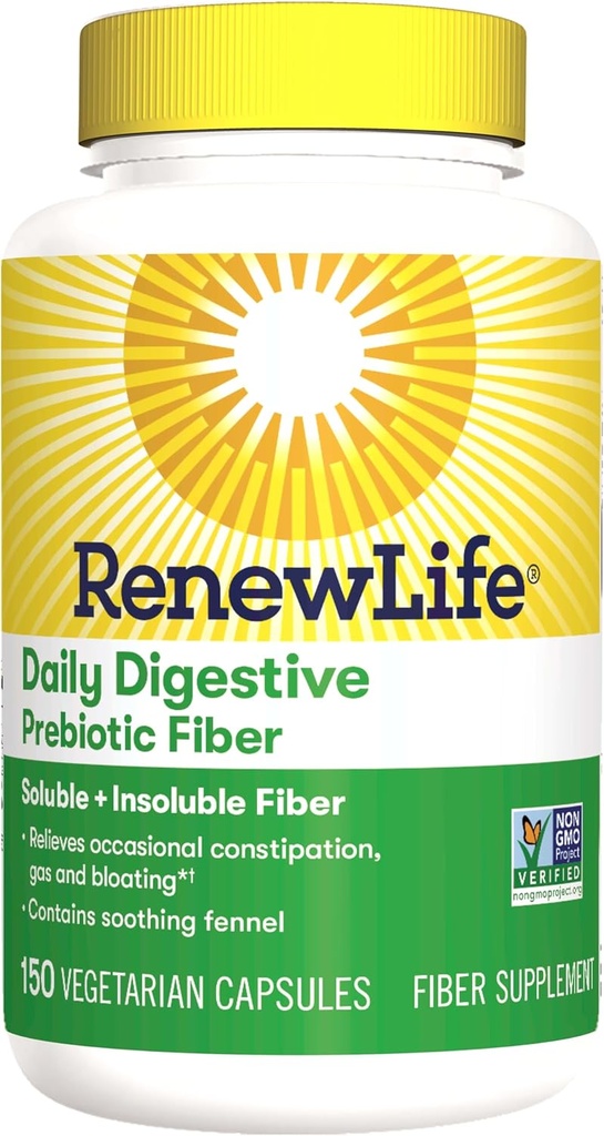 Yeni Yaşam Yetişkin Günlük Digestive Prebiyotik Fiber, 150 Vegetarian Capsules (Package May Vary)