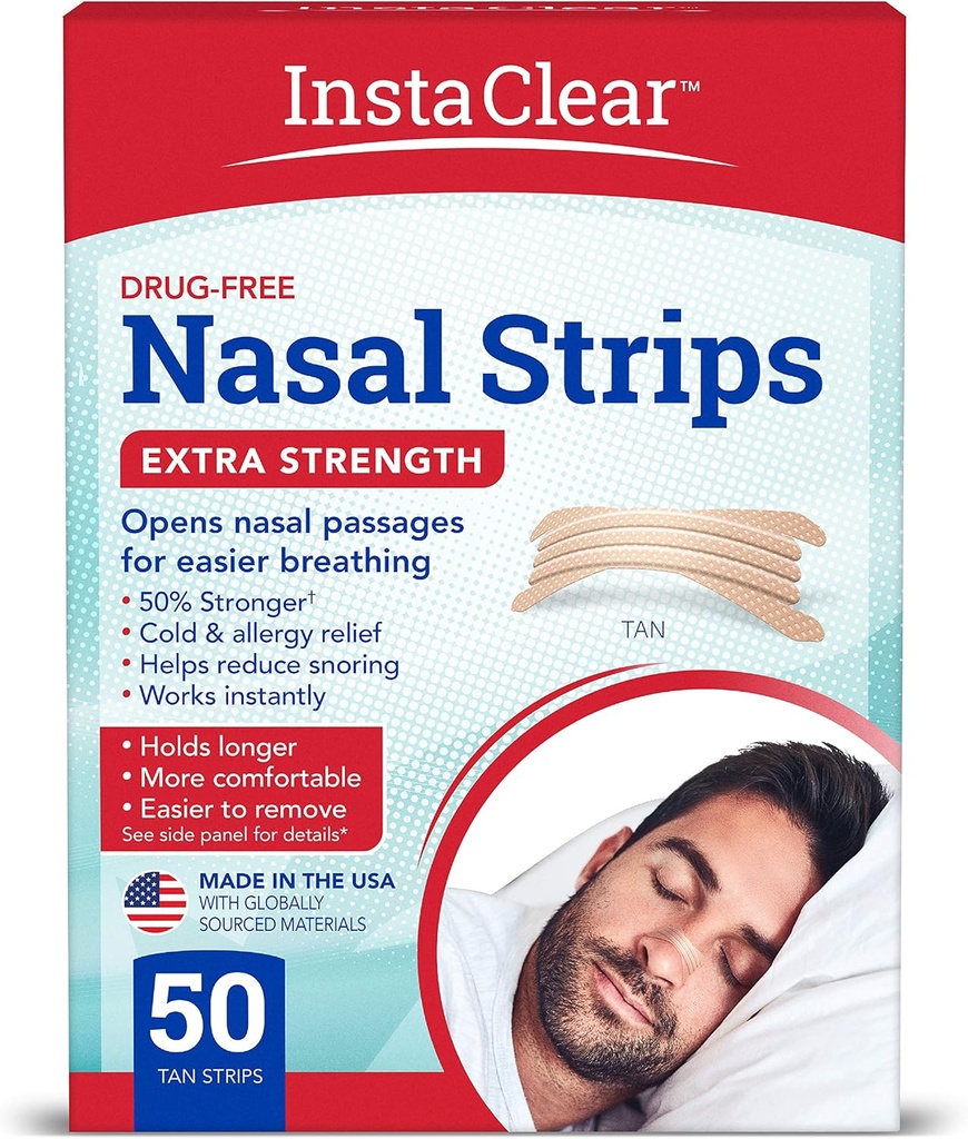 Ekstra-Strength Nasal Strips, Tan 50 ct | Anında, Nefes Daha İyi, Nasal Congestion Relief, Stops Snoring, Cold & Alerji, Ekstra Güçlü Tan Tan
