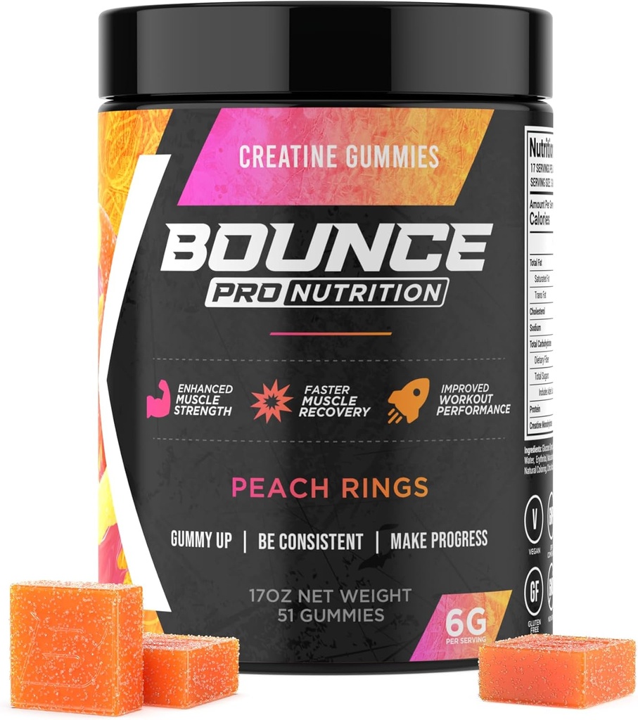 Erkekler ve Kadınlar için Kreorie, 6G, Vegan, Anti-Melting, Gluten-Free, Non-GMO, 2g of Tinatine per Gummy (51ct, Peach Ring)