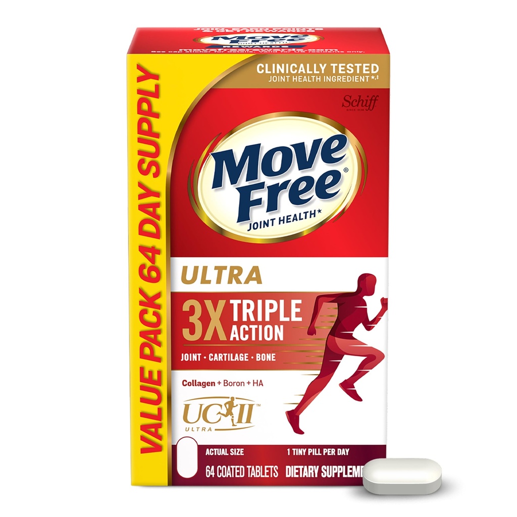 Free Ultra Triple Action Joint Support Supplement - Tip II Collagen Boron & Hyaluronic Acid - Supports Joint Comfort, Cartiliage & Bones in 1 Tiny Pill Per Day, 64 Tablet (64 hizmet ediyor)