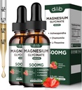 Magnezyum Glycinate Liquid Drops Supplement, Magnezyum Glycinate 500 mg Ashwagandha, L - Theanine, Chamomile -Depre Stres Yardımı, Bone, Muscle, Mood Strawberry Flavor 2Pack