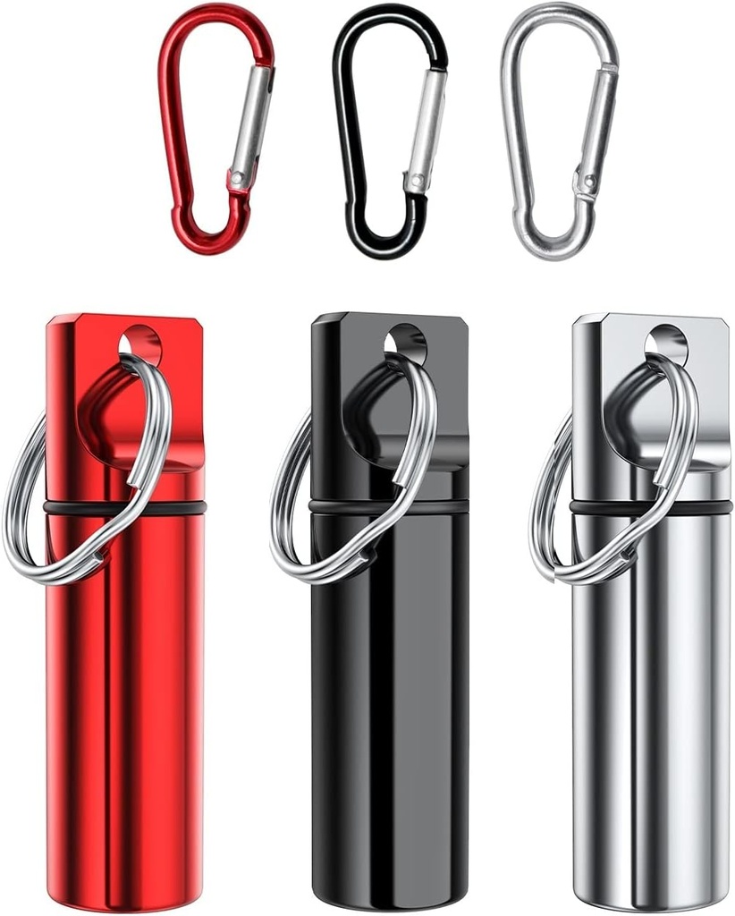 Μικρό κιβωτίων τσέπης Keychain (3 Pack), κράμα αλουμινίου Φορητό Mini Pill Organizer θήκη εμπορευματοκιβωτίων για το πορτοφόλι, αδιάβροχη μεταλλική φιάλη θήκη για το εξωτερικό camping Trave