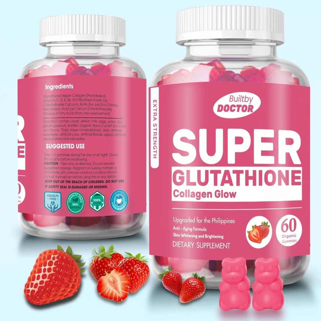 Super glutathione Collagen Glow Gummies,Glutathione Skin Care - Skin Brighting - Gummies Collagen - Anti-Aging L-Glutathione - Marine Collagen & Vitamins