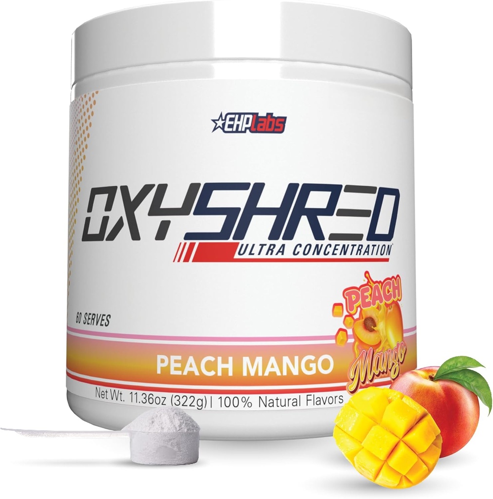EHP Laboratuvarları OxyShred Pre Workout Toz - L Glutamine & Acetyl L Carnitine, Energy Boost Drink - Peach, 60 Servisler