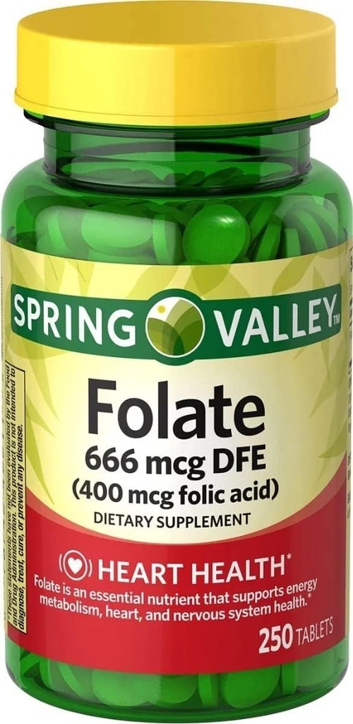 Spring Valley, Folic Acid 400 MCG, 250 Count