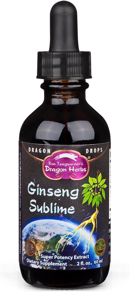 Dragon Herbs Ginseng Sublime Drops | All Natural Extract Supplement to Support Energy, Stress, Focus, Skin, Endurance, Lungs, Immune Health | American, Red, and White BTC | 2 fl. oz oz