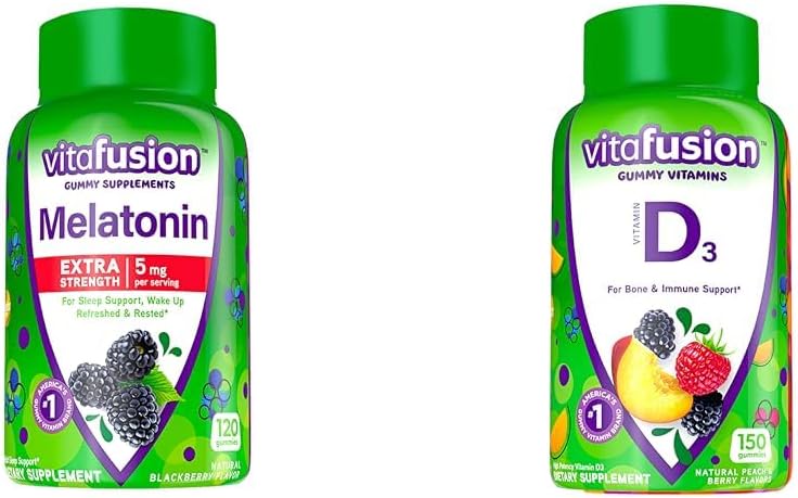 Vitafüzyon Ekstra Güçlü Melatonin Gummy Vitamins, 5 mg, 120 ct Gummies & Vitamin D3 Gummy Vitamins for Bone and Immune System Support