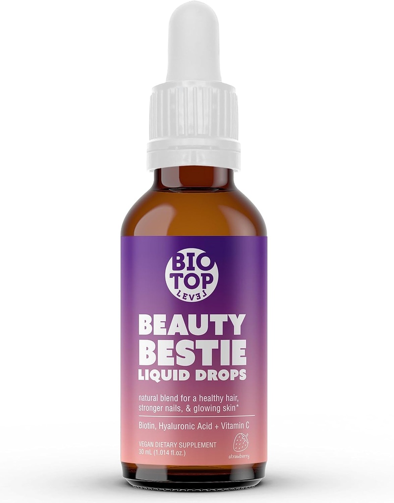 Beauty Bestie Vegan Liquid Drops, Biotin, Vitamin C, Hyaluronic Acid, Multi-Benefit Vitaminleri Sağlıklı Saçları Desteklemek için, Skin & Nails Büyüme, Sugar Free 1 fl oz.