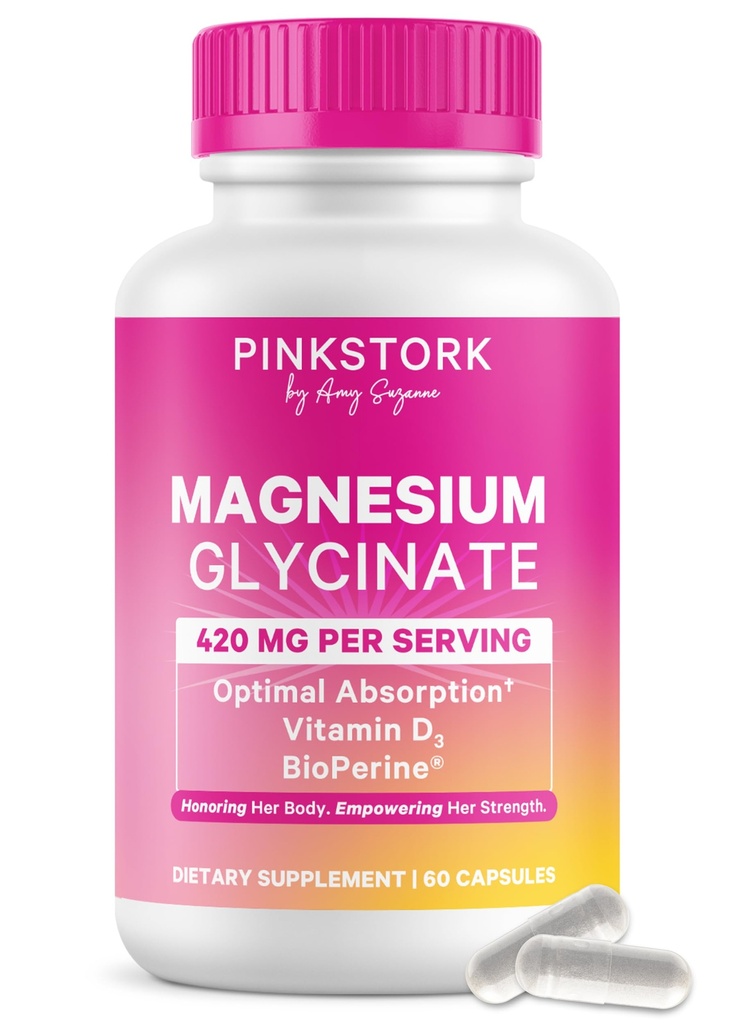 Pink Stork D Vitamini ile Magnezyum Glycinate - Kadınlar için Organik Calm, Mood ve Sleep - Kadınlar için Hormon Dengesi - 60 Capsules, 1 Ay Supply