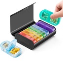 Zannaki Metal XL Weekly Pill Organizer 2 Times a Day, Large Travel Daily Pill Box 7 Day, Portable Week Twice Pill Holder Container, AM PM Pill Case for Medicine Vitamin Medication Supplement, Black