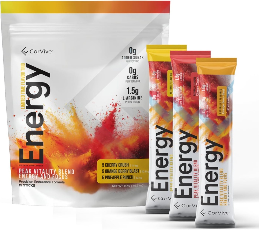 Energy Drink Mix Diversity Pack - Natural Energy & Focus Supplement with Carnosyn®, Ashwagandha, L-Arginine, Theobromine - Zero Sugar, 5 Calories, 120 mg Caffeine