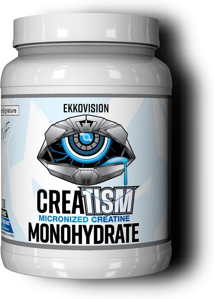 Ekkovision Creatine Monohydrate Powder, Micronized, Puckin' Blue Razz, Pre Workout & Post συμπλήρωμα προπόνησης για άνδρες και γυναίκες, την ενεργειακή υποστήριξη, εύκολο να αναμειχθεί σε Shakes, Smoothies & Ποτά, 100 εξυπηρετήσεις