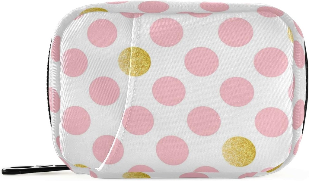 Pink Golden Polka Dots Pill Box 7 Day Pill Τσάντα Τσάντα Ταξιδιού Χάπια Organizer με Zipper Φορητή Εβδομαδιαία περίπτωση Συμπαγές μέγεθος για τον κάτοχο συμπλήρωμα βιταμίνης