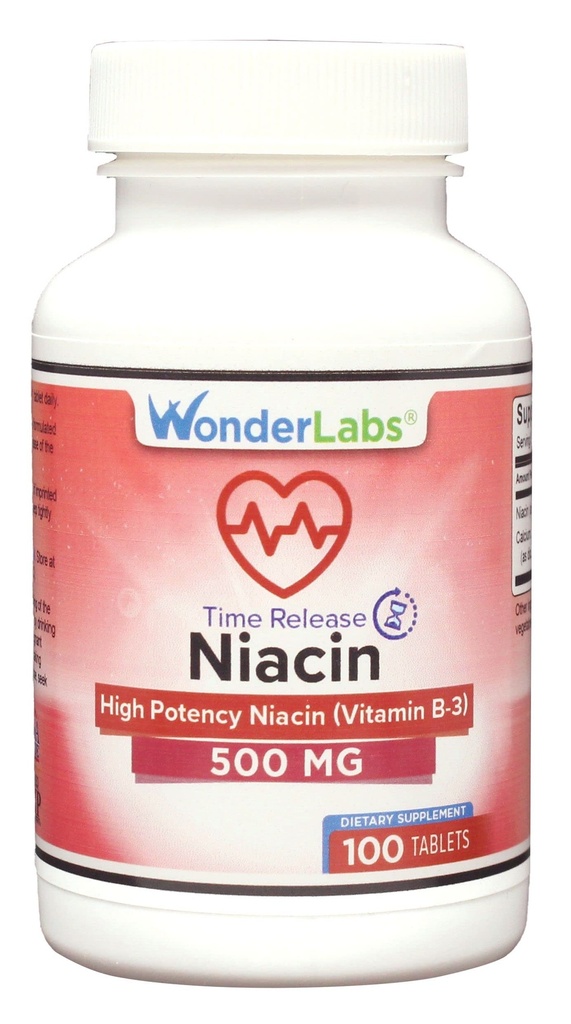 Wonder Laboratories High Potancy Time Release Νιασίνη (Vitamin B3) 500 Mg 100 δισκία Μη ΓΤΟ, συμπλήρωμα χωρίς γλουτένη