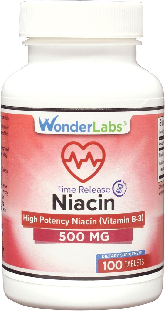 Wonder Laboratories High Potancy Time release Niacin (Vitamin B3) 500 Mg 100 Tablets Non-GMO, Gluten Free Supplement Supplement