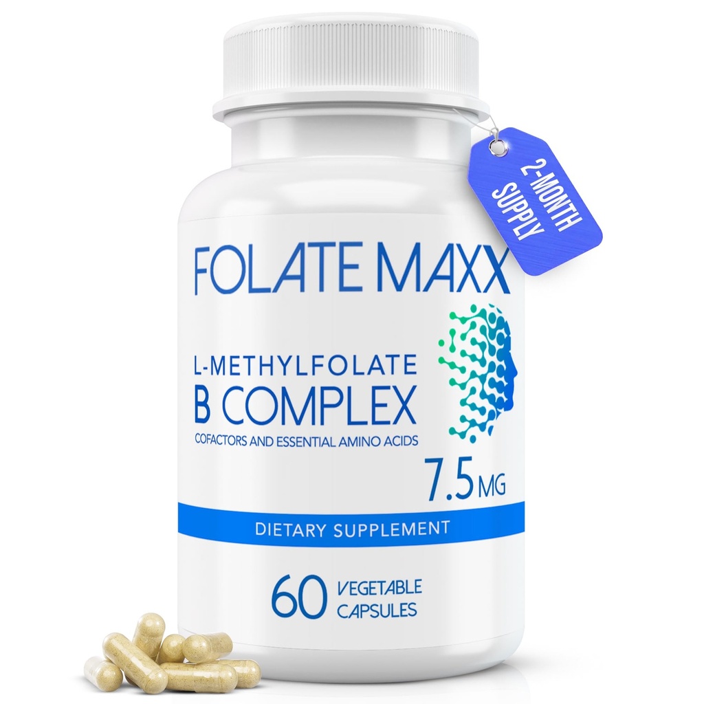 L-Methylfolate + B12 Torchcobalamin & B6 Mix (7.5 mg) - 60 Capsules - Active B-Complex with Cophas & Essential replicas - Non GMO, Gluten Free, No Fillers