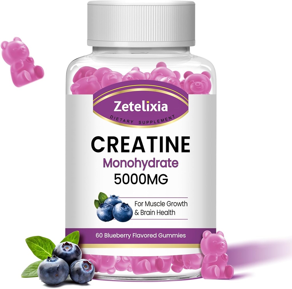 Erkekler ve Kadınlar için Kre Güçlü & Kas Builder için Kreatifler, Enerji Desteği için Vitamin B12, Non-GMO, Blueberry Flavor, 60 Count