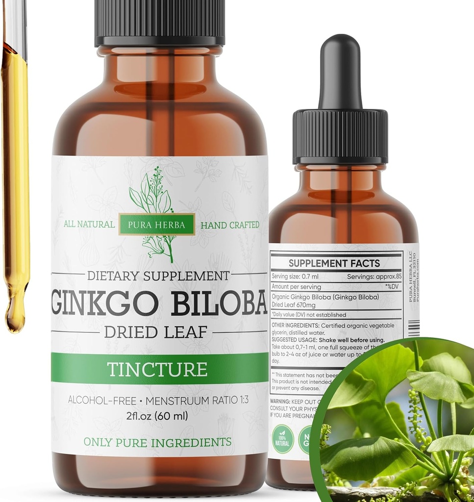 Ginkgo Biloba Sıvı 2 Fl Oz, Beyin Fonksiyonu ve Hafıza Desteği için Supplements, Alkol Free, Vegan - 2 Fl Oz