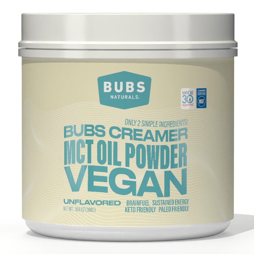 BUBS Naturals MCT Oil Toz - Premium MCT Oil & Keto Coffee Creamer - Vegan & Paleo Dostu - Sağlıklı Piramit Şişmanları + Low Carb - Sütsiz Enerji Kaynağı Shakes, Smoothies & Baking (10.6 oz)