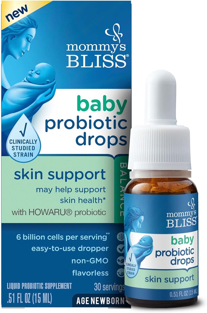 Μαμάς Bliss μωρό προβιοτικά σταγόνες υποστήριξη της υγείας του δέρματος, 6 δισεκατομμύρια κύτταρα ανά υπηρεσία, ηλικία: Νεογέννητη & Up, 15 ML (30 υπηρεσίες)