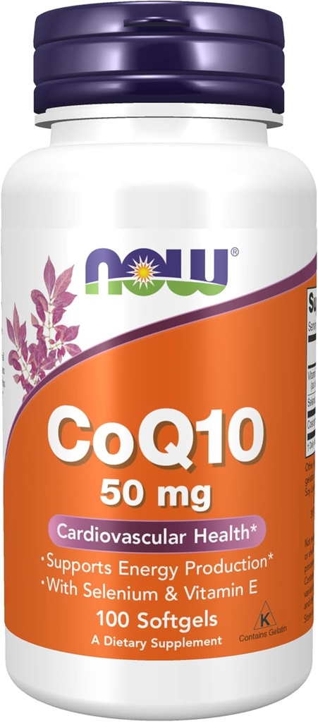 Şimdi Supplements, CoQ10 50 mg, Farm Grade, Fermentation tarafından üretilen All-Trans Form, 100 Softgels