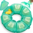 Round Weekly Pill Organizer, Seiko Kauçukized, Travel Pill Container 7 Day, 7 Büyük Karşılaştırmalar, Günlük Vitaminler ve Tamamlar için Büyük, Büyük Mektuplar ve Braille (Green) ile Tatlı Pill Case