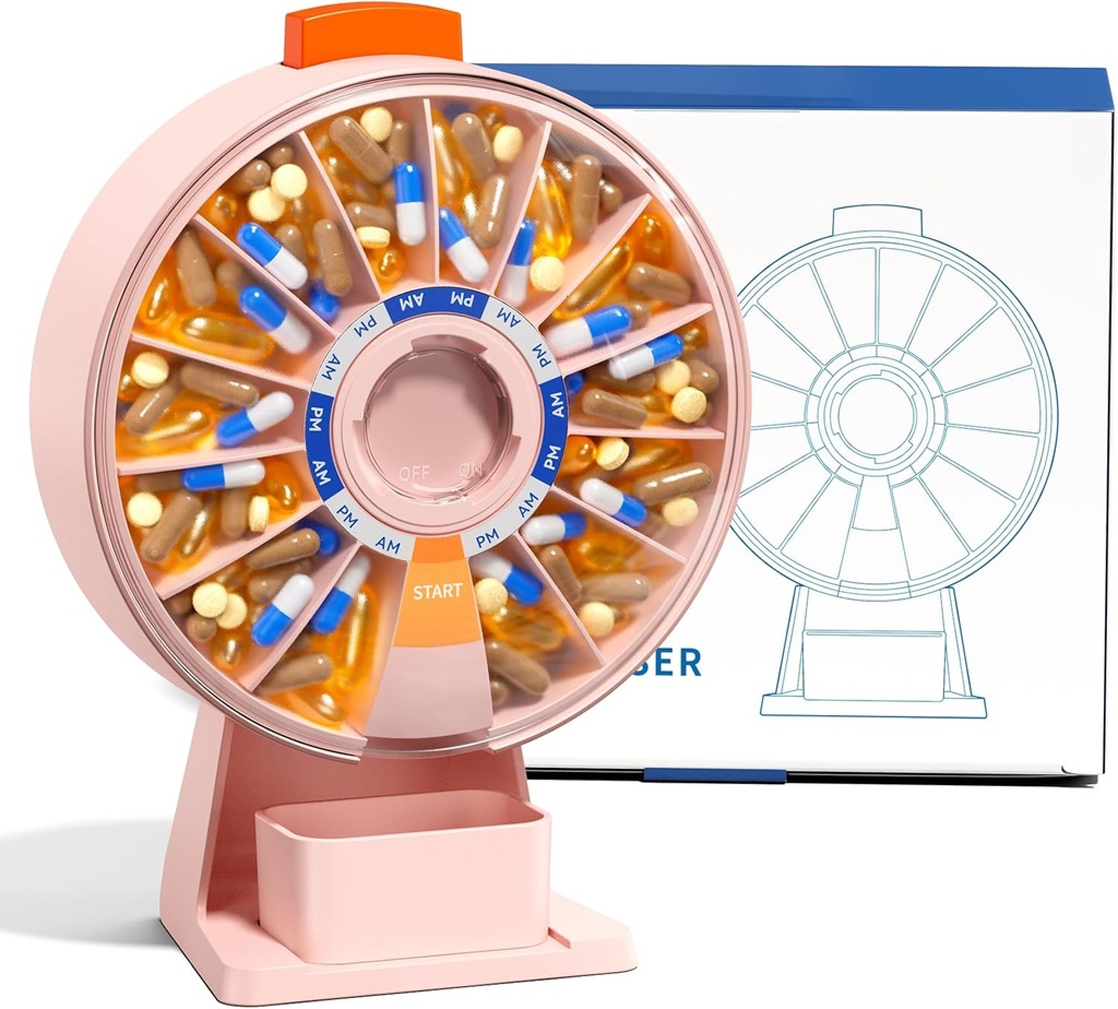 Odaro Large Pill Dispenser, Weekly Pill Organizer 7 Day Am Pm / 14 Day Pill Box, Daily Medicine Hill Organizer με τοίχωμα ή μόνιμη χρήση για βιταμίνη, συμπλήρωμα, ιατρική - ροζ