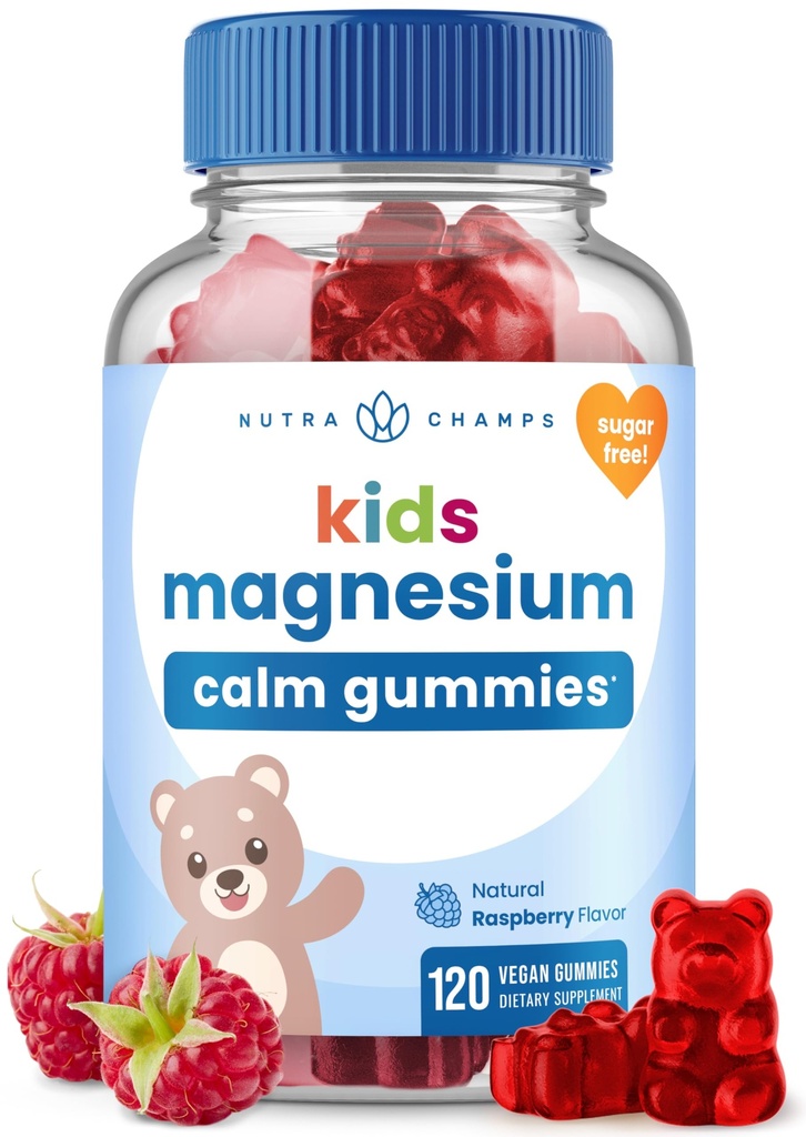 NutraChamps 120 Çocuk Magnezyum Gummies - Sugar Free Calm Magnezyum Gummies for Kids - 4 Ay Supply - Bone Health, Sleep - Magnezyum Citrate for Kids Supplement