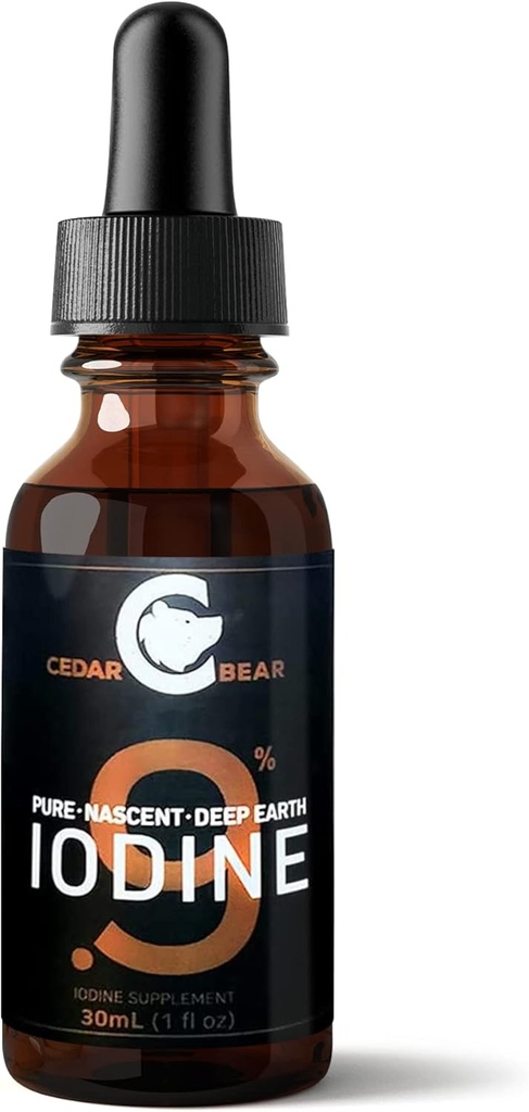 Cedar Bear - 0, 9% Pure Nascent Deep Earth Iodine Supplement, All-Natural Thyroid Support and Movement Booster, σταγόνες ιωδίου χωρίς αλκοόλ, Natural Iodine Liquid, 1 fl oz / 30 ml