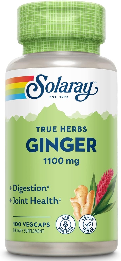 SOLARAY Ginger Root 1100 mg | Sağlıklı Digestion, Ortaklar ve Hareket & Stomach Discomfort Desteği | Tüm Kök | Non-GMO & Vegan | 100 VegCaps