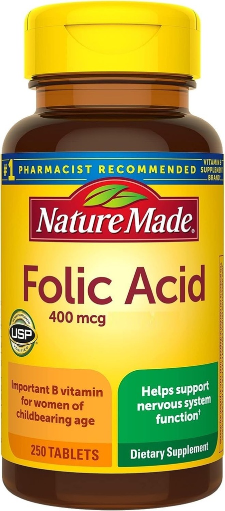 Nature Made Folic Acid 400 mcg Tabletler, 250 Tablet