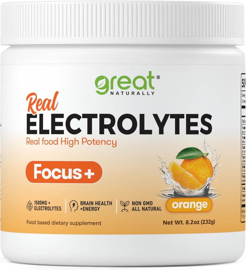 Focus+ Orange Nootropic Electrolyte: Hydration & Brain Support for Cognitive Enhancement, Memory, Concentration - Citicoline, Organik Caffeine, Me 12 - ABD'de Made in USA