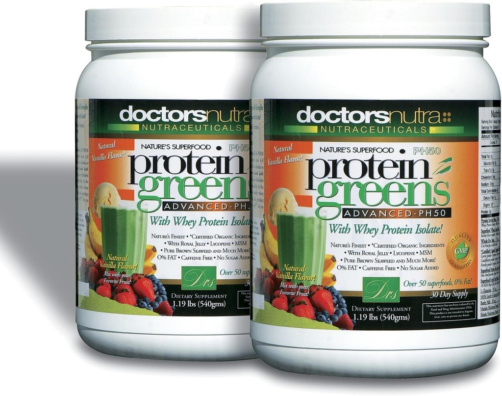 (Pack of 2) PH50 Protein Yeşilleri Doktorlar tarafından onaylanmış Organik Malzemelerle İçilirler, Doktorlar Nutra Nutraceuticals, 1.19 Pounds (540 Grams) 50 Superfoods, Digestive Enzymes, Natural Vanilla Flavorive Enzymes,