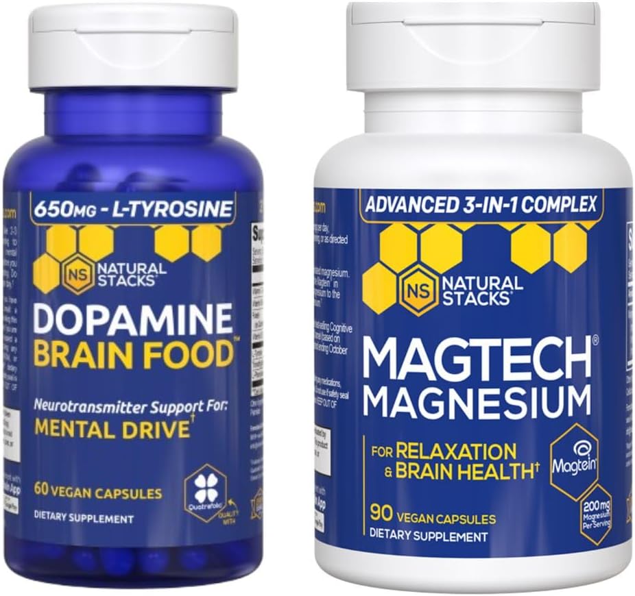 ΦΥΣΙΚΑ ΣΤΑΘΜΙΣΜΑΤΑ Dopamine Brain Food + Magtech Magnesium Bundle - Chelated Magnesium Complex - Υποστηρίζει Εγκεφαλική Υγεία & Ψυχική Drive* - 150 Σύνολο Κάψουλες