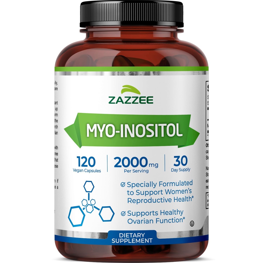 Zazzee Myo-Inositol Κάψουλες, 2000 mg ανά υπηρεσία, 120 Vegan Κάψουλες, Ιδανική Δοσολογία για 40:1 Λόγο, 100% Χορτοφαγική, Ορμονική Ισορροπία & Υγιεινή Ωοθηκική Υποστήριξη Λειτουργία, Όλα-Φυσικά και Μη-ΓΤΟ