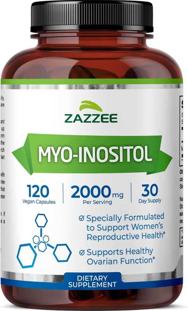 Zazzee Myo-Inositol Κάψουλες, 2000 mg ανά υπηρεσία, 120 Vegan Κάψουλες, Ιδανική Δοσολογία για 40:1 Λόγο, 100% Χορτοφαγική, Ορμονική Ισορροπία & Υγιεινή Ωοθηκική Υποστήριξη Λειτουργία, Όλα-Φυσικά και Μη-ΓΤΟ