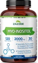 Zazzee Myo-Inositol Capsules, hizmet başına 2000 mg, 120 Vegan Capsules, Ideal Dosage for 40:1 Oran,% 100 Vegetarian, Hormon Denge & Sağlıklı Ovarian Function Support, All-Do-Dosage