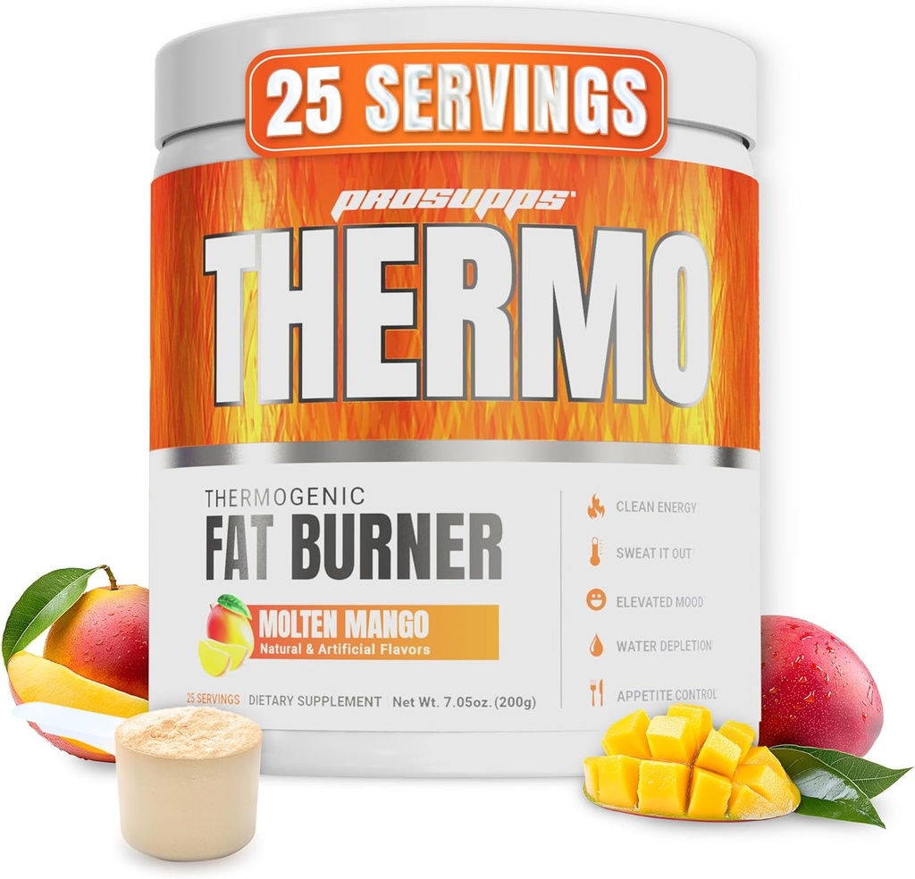 PROSUPPS Θερμογόνος καύση λίπους σκόνη, Molten Mango - Απώλεια βάρους & Μεταβολισμός Booster Προ συμπλήρωμα προπόνησης για γυναίκες & άνδρες - Υποστηρίζει Ορεκτικό έλεγχο και ενισχύει την ενέργεια - Χωρίς γλουτένη - 25 εξυπηρετούν