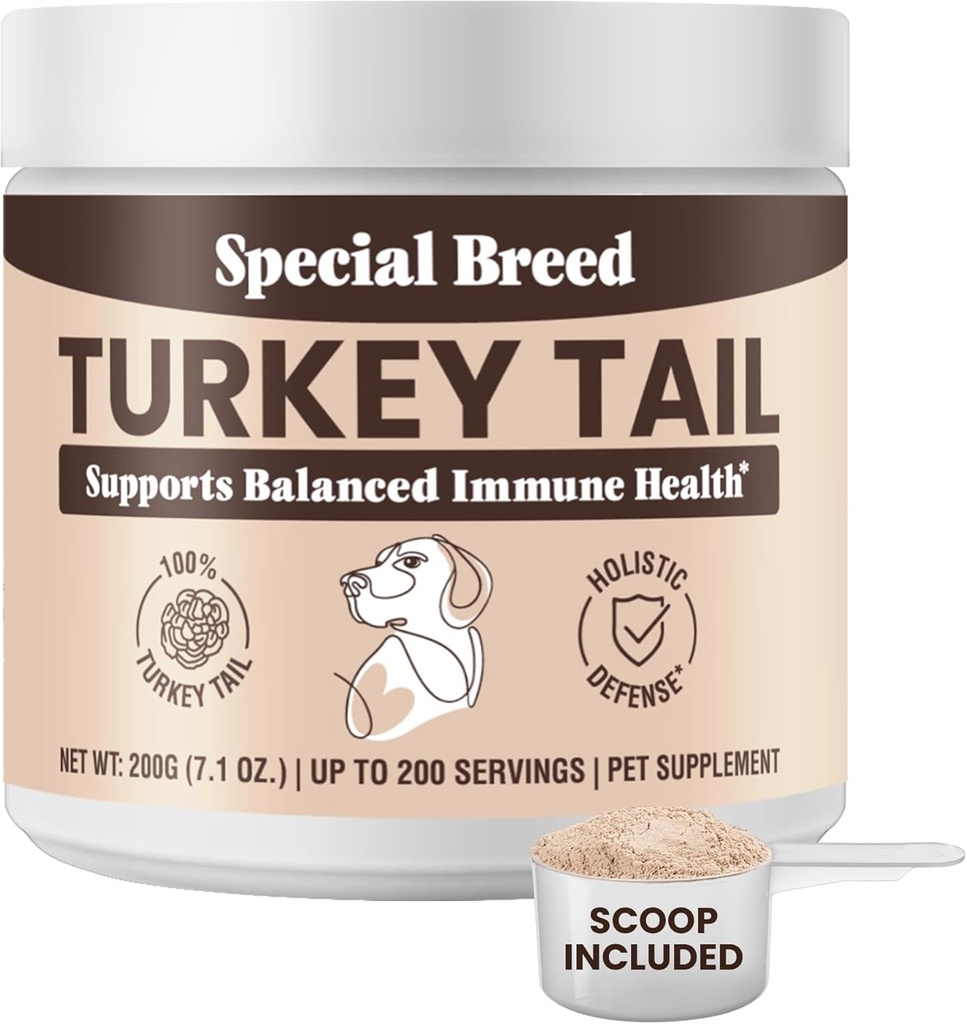 Turkey Tail Mushroom for Dogs - Organic Turkey Tail for Dogs Mushroom Powder for αναπνευστική, ανοσία, πέψη - Lipoma Lumps and Bumps Supplement, No Fillers - 200 Grams