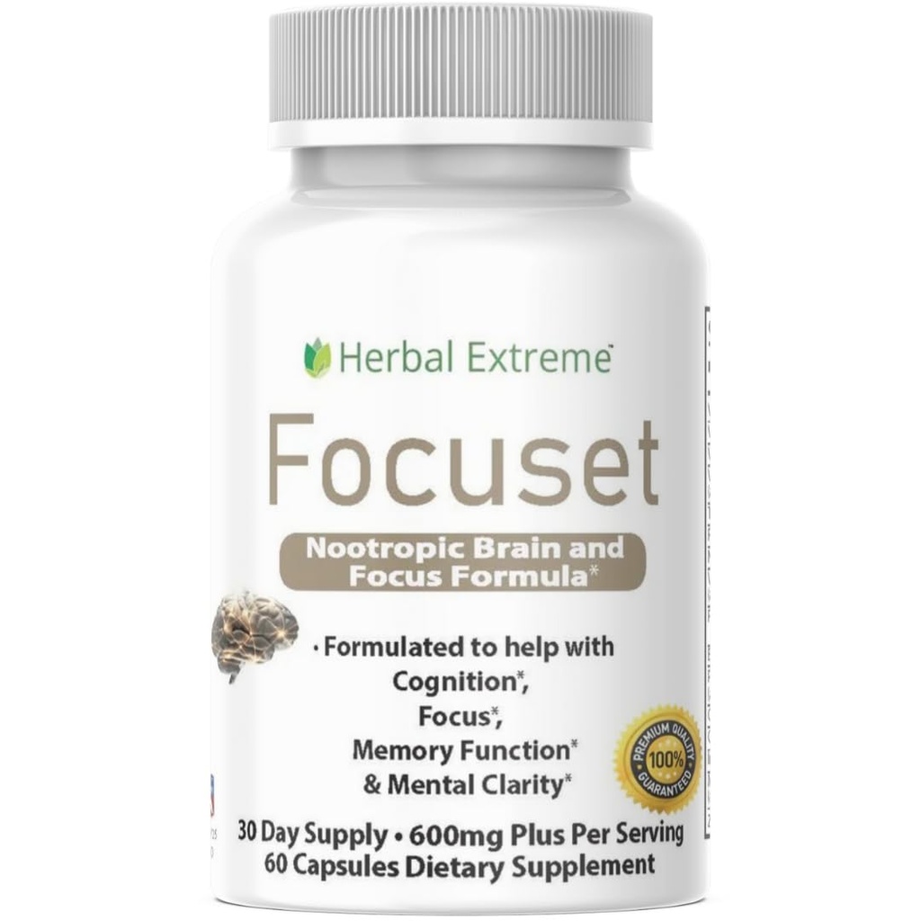 Focuset Nootropics Brain and Focus Formula. 90 Κάψουλες Διμεθυλαμινοαιθανόλη (DMAE Bitartrate), L-Γλουταμίνη, L-Τυροσίνη, GABA, Bacopa και More, Λευκό