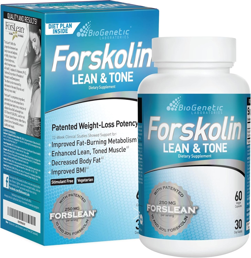 BiyoGenetik Laboratuvarlar Forskolin Lean & Tone - Kilo Kaybı Pills - Vücut Tonlama Formula Fat Burner ve Kas Mass'in Erkekler ve Kadınlar için Bakım Suppressant - 60 Capsules - Vegetarian