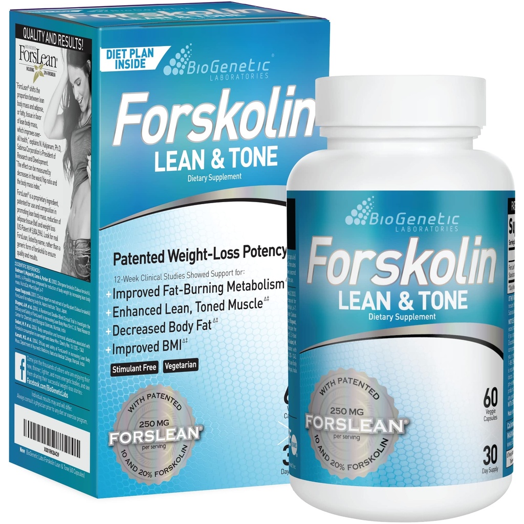 BiyoGenetik Laboratuvarlar Forskolin Lean & Tone - Kilo Kaybı Pills - Vücut Tonlama Formula Fat Burner ve Kas Mass'in Erkekler ve Kadınlar için Bakım Suppressant - 60 Capsules - Vegetarian