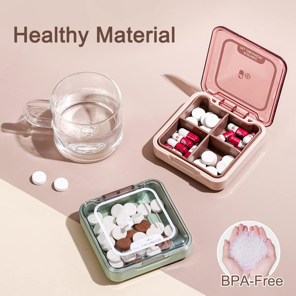 Μικρό κουτί χαπιών, BPA δωρεάν θήκη χαπιών με 4 μεγάλα compartmensts να κρατήσει βιταμίνες, Moistureproof Φορητό κουτί χαπιών διοργανωτής για ταξίδια (πράσινο)